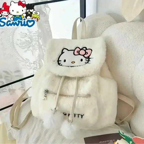 Handbags - White Furry Backpack